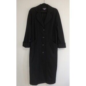 Vintage La Mode Super Black 100% Wool Trench Coat TopCoat Fully Lined Sz 10 EUC